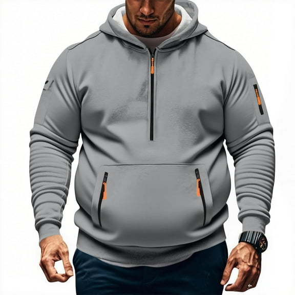 ZOYOEN Mens Hoodies Big and Tall- Long Sleeve Half Zip Fashion Casual Pullover Sweatshirt Gray Size S-5XL