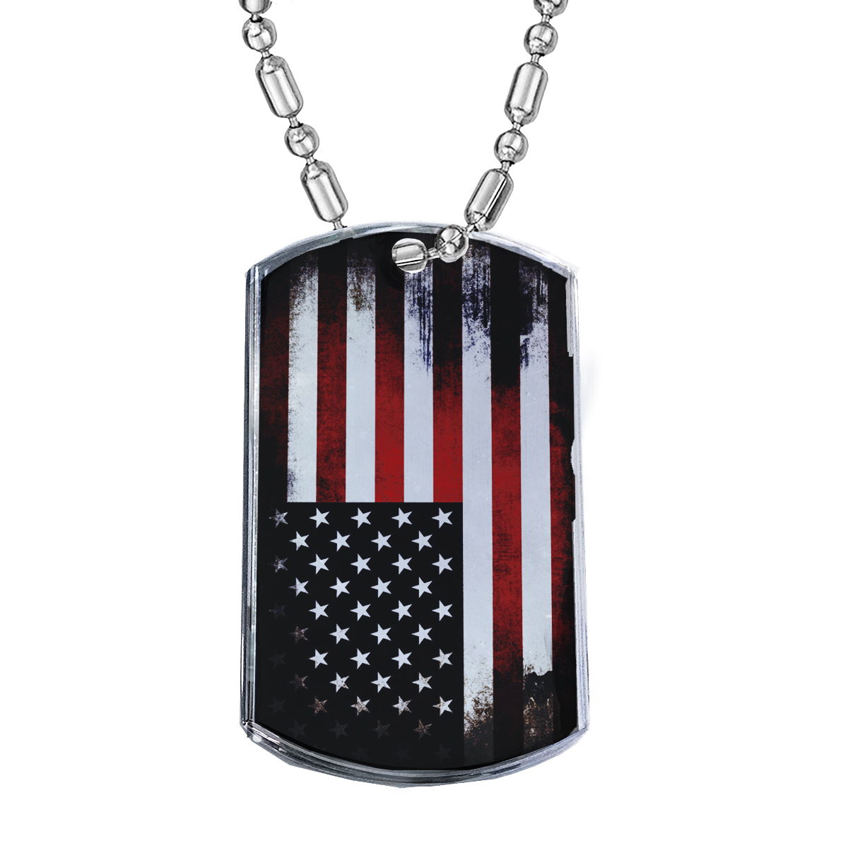 KuzmarK Silver Chrome Pendant Dog Tag Necklace American Flag Chrome