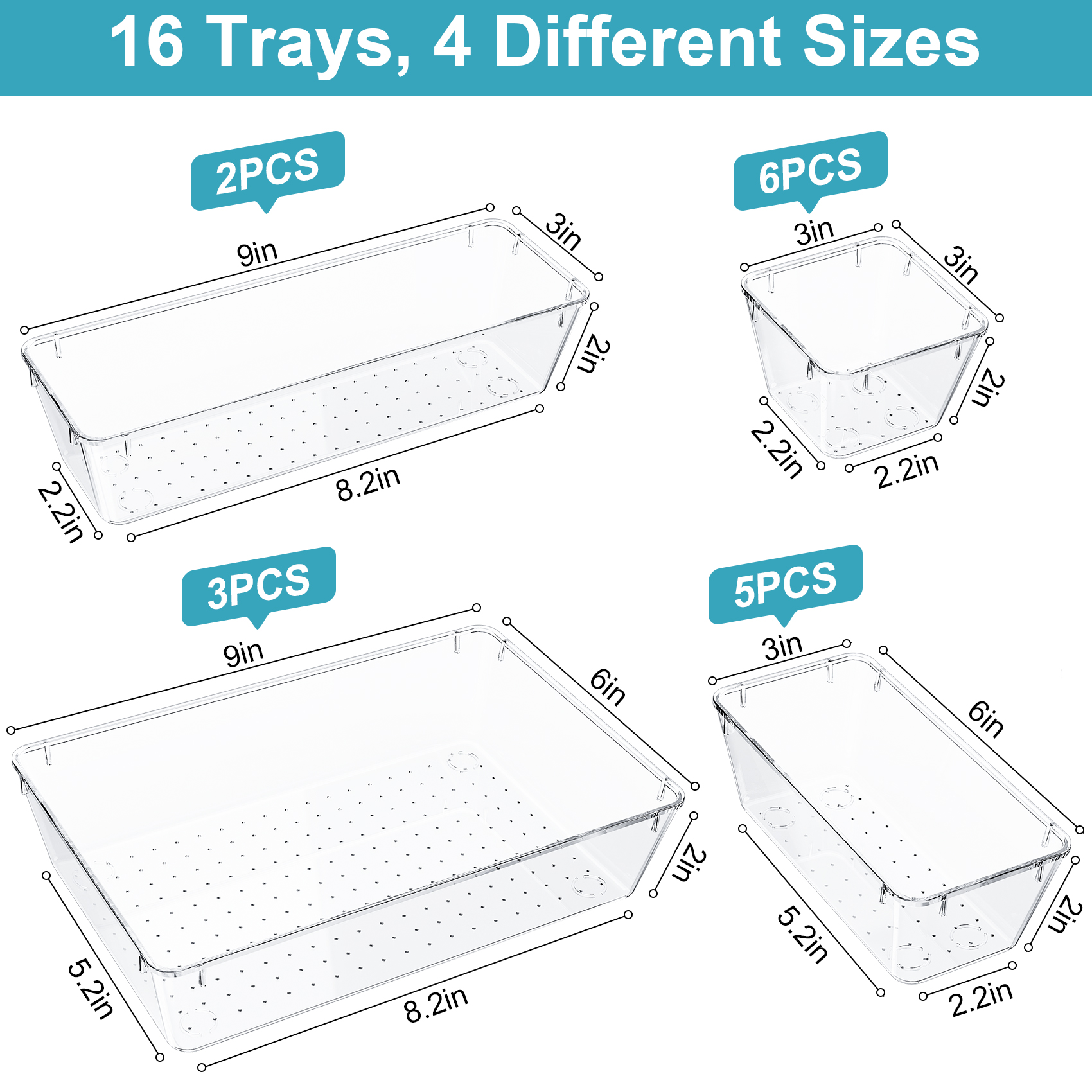 Homtell 16-Piece Clear Plastic Stackable Drawer Organizers photo 6