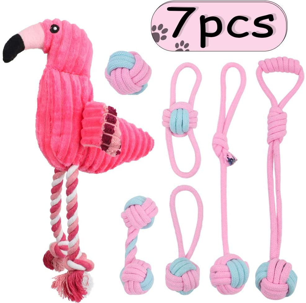 Interactive Stuffed Dog Chew Toys for Small-Large Dogs ONEMEW Dog Plush Toys,Cute Flamingo Durable Squeaky Teething Toys for Puppy