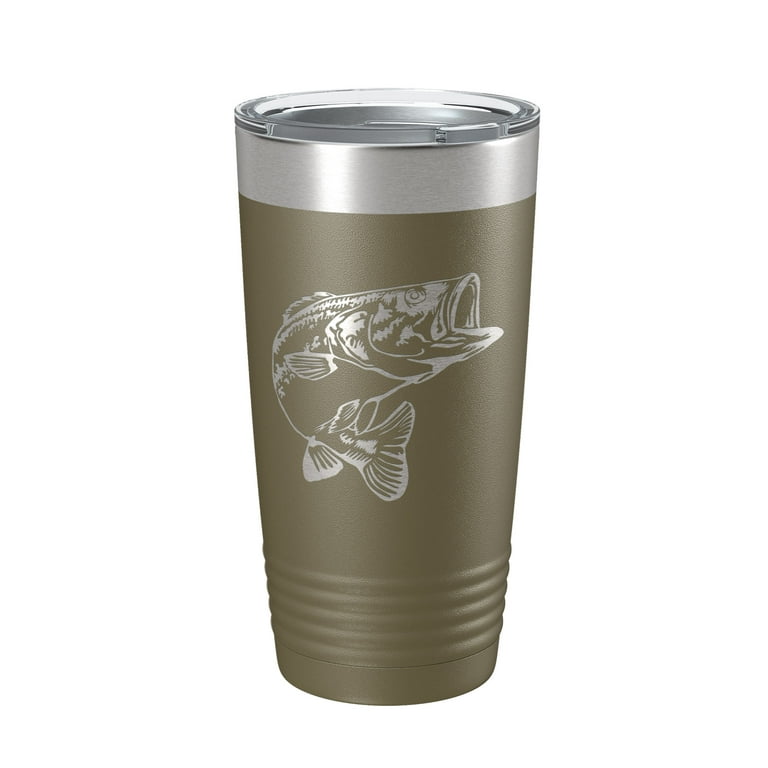 Bass Fishing Tumbler Angler Travel Mug Insulated Laser Engraved Coffee Cup  Gift 20 oz Olive Green 