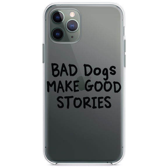 DistinctInk Clear Shockproof Hybrid Case for iPhone 11 (6.1" Screen) - TPU Bumper Acrylic Back Tempered Glass Screen Protector - Bad Dogs Make Good Stories