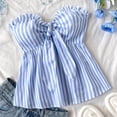thumbnail image 5 of Lixiuxyad Spaghetti Straps Tank Tops Summer Striped Camisole Sleeveless Slim Fit Cropped Tank Top Casual Fashion Basic Wear,Blue L, 5 of 6