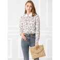 thumbnail image 3 of Unique Bargains Blouse de Travail à Manches Longues à Col Contrasté avec Bouton Imprimé Floral pour Femmes, 3 of 4
