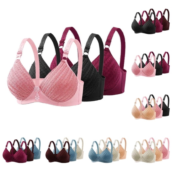 Yeaiivve 3 Pack Push Up Bras for Women No Underwire Deep V Neck Comfy Breathable Bra Full Coverage Padded Bralette Soft Underwear Black 38