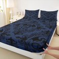 thumbnail image 3 of Homewish Navy Boho Damask Bed Sheets for Adult, Tribal Hippie Dragon King Sheets, Southwestern Theme Sheet Set, Microfiber Bedroom Decor, 4 Pieces, 3 of 7