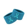 thumbnail image 4 of COUVER 2.5 Inch Embroidered Liver Cancer Awareness Ribbon Teal Wristbands 2 Pairs (Unisex), 4 of 11