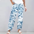 thumbnail image 2 of WTOBBY Women's Pleated Flowy Wide Leg Beach Pants - Crinkle Fabric Summer Trousers with Elastic Waist & Versatile Styling for Resort Wear,Blue L, 2 of 5