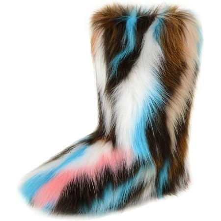 

Women s Faux fur Boot Furry Fluffy Short Snow Boot Mid-Calf Boots Warm Comfortable Outdoor Flat Shoes