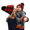 thumbnail image 6 of Viworld Spring Winter Parent-Child Hat, Buffalo Plaid Knit Beanie Cap with Faux Fur Pom Pom for Family Matching Mother Baby, 6 of 6