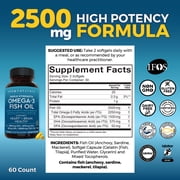 Viva Naturals Triple-Strength Omega 3 Fish Oil Supplement, 2500 mg, 60 Pescatarian-Friendly Softgels