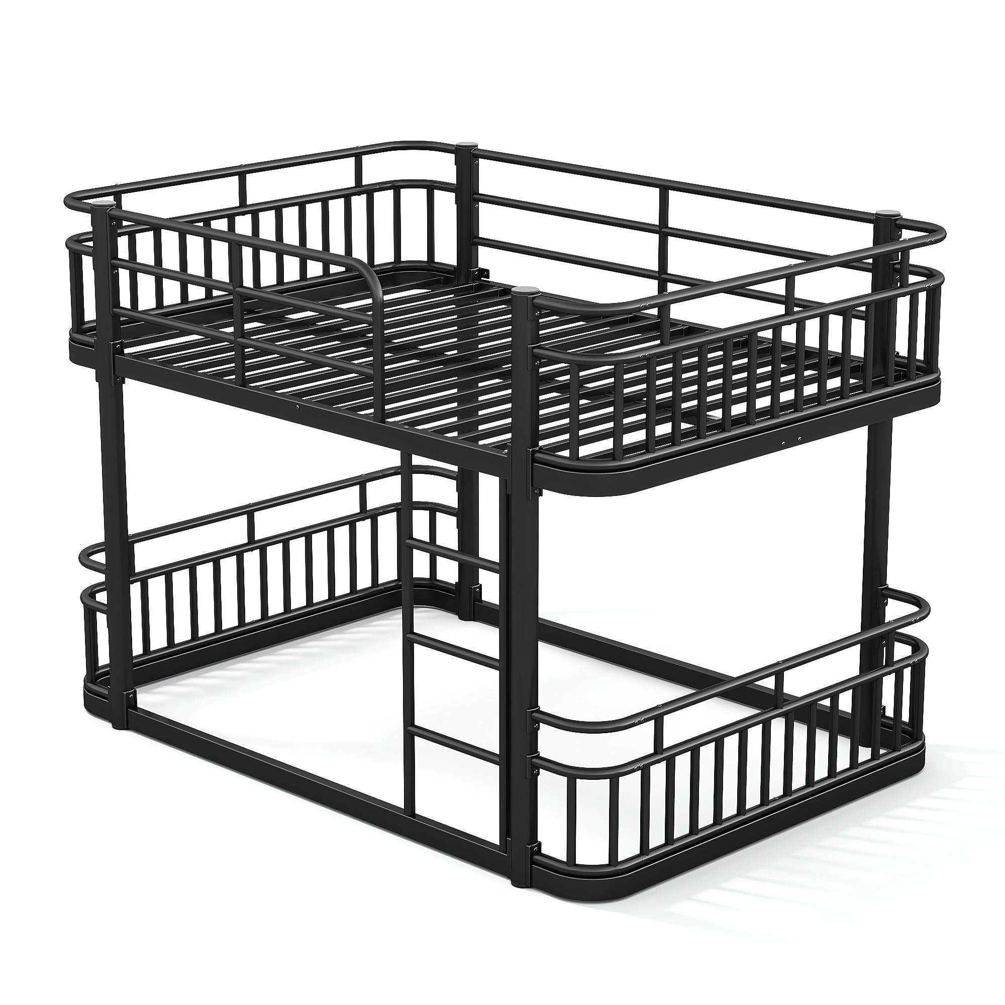 Leumius Full over Full Bunk Bed Frame with Ladders & Guardrails, Upgraded Round-Pipe Metal Frame, Stylish & Versatile for Any Room,Black