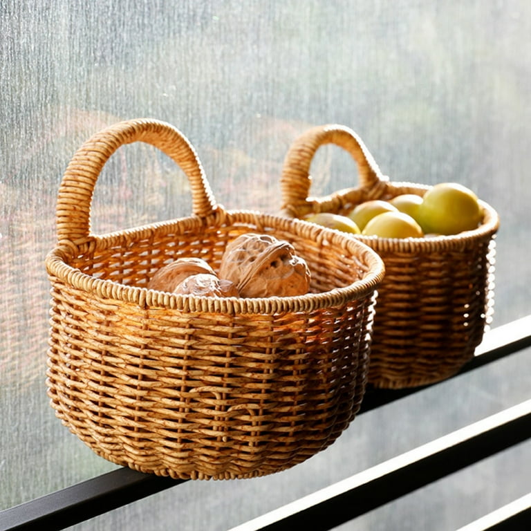 Wooden Basket with Handle Farmhouse Style Handmade Woven Storage Basket for  Picnics Wedding Home Decoration 