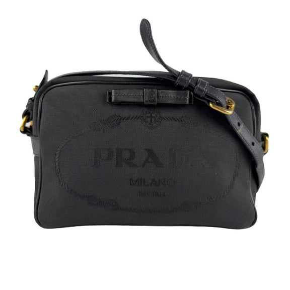 Pre-Owned Prada Shoulder Bag, Jacquard Nylon Canvas, Black, Women's, Z7695 (Good)
