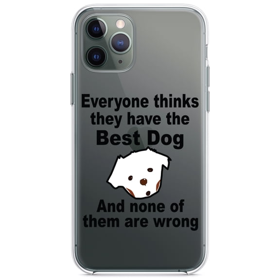 DistinctInk Clear Shockproof Hybrid Case for iPhone 13 (6.1" Screen) - TPU Bumper Acrylic Back Tempered Glass Screen Protector - Everyone Things They Have The Best Dog