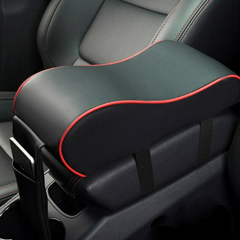 Universal Leather Car Center Console Cushion Auto Armrest Pad Rest Pillow  Mat (Black and Red Edge) 