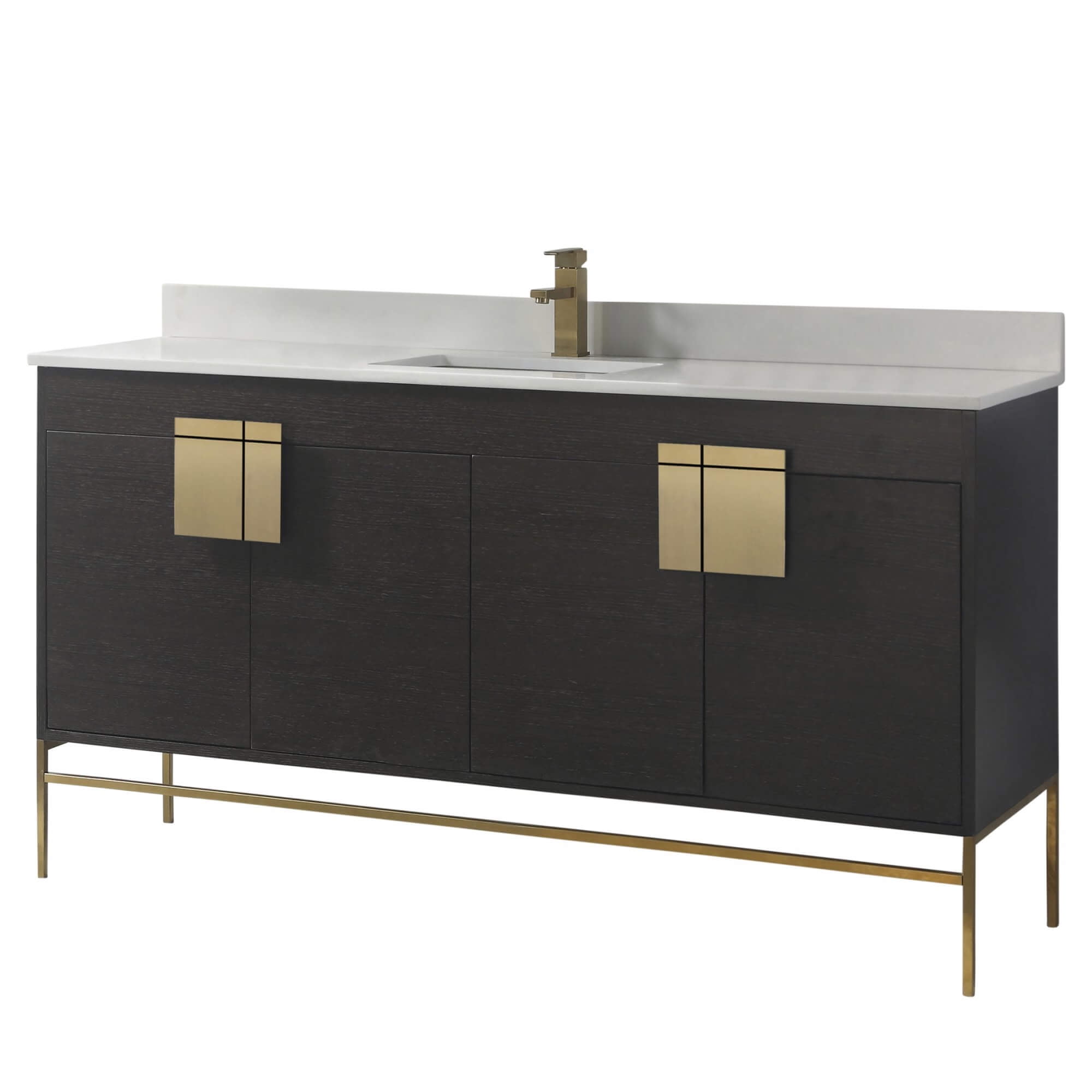 Fine Fixtures Modern Black 60" Bathroom Vanity Set, Satin Brass