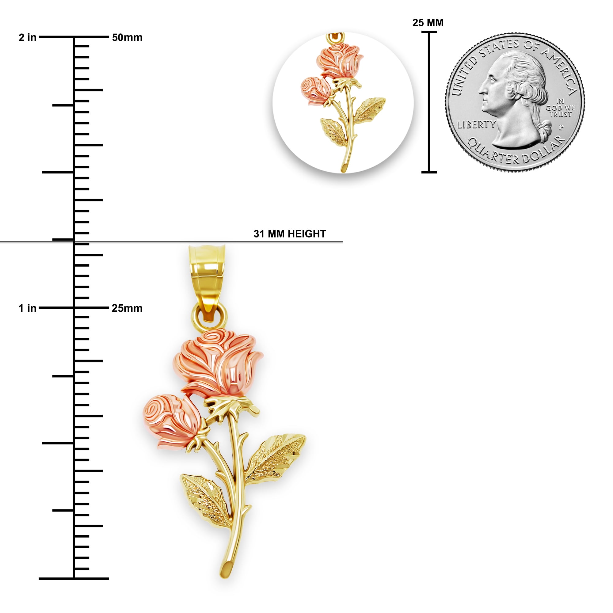 Charm America - Gold Long Stem Double Rose Charm - 10 Karat Solid Gold