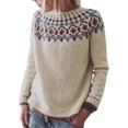 thumbnail image 1 of Aztec Sweater Woman Crewneck Sweater Boho Striped Oversized Long Sleeve Vintage Aztec Print Knitted Pullover Top, 1 of 5