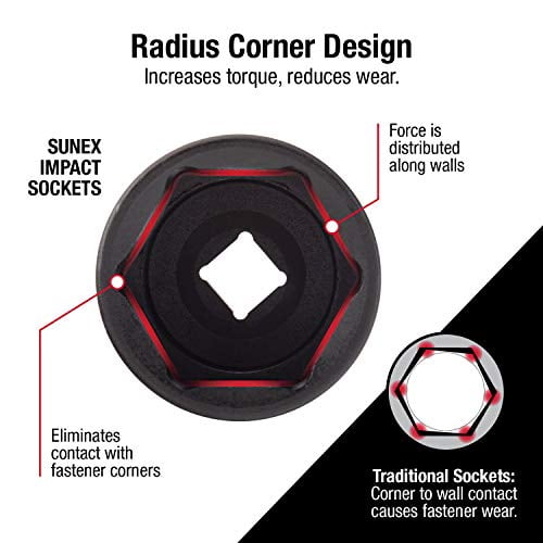 Sunex 224XD 3/4 Inch Extra Long Deep Radius Corner Design 1/2 Inch Drive Cr-Mo Alloy Steel Impact Socket Dual Size Markings 