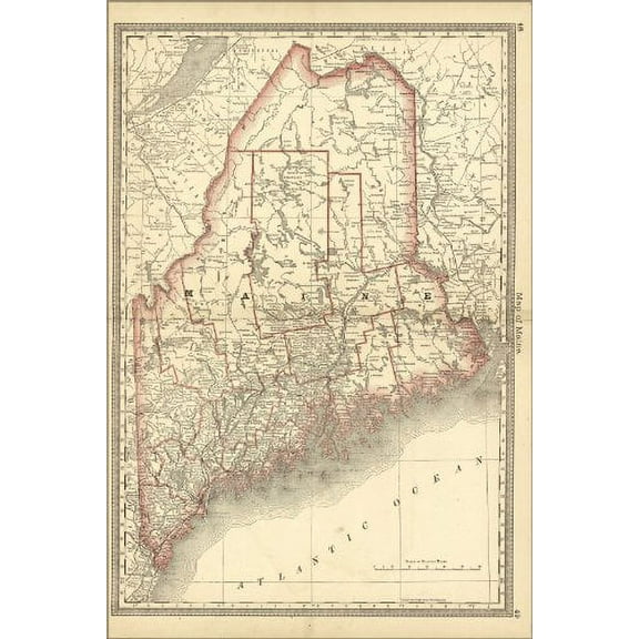 24x36 Poster; Map Of Maine 1881; Antique Reprint