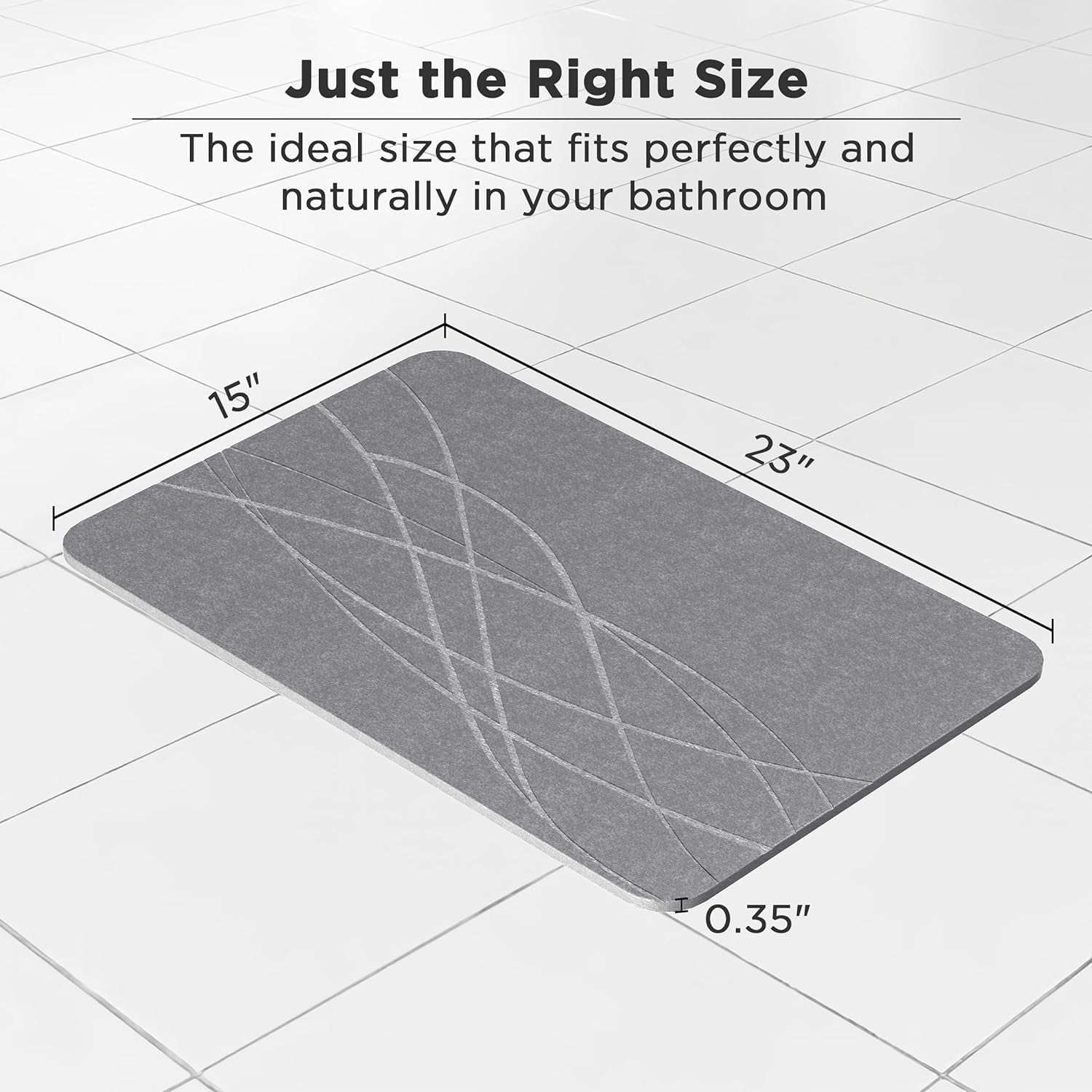 HBlife Stone Bath Mat, Diatomaceous Earth Bath Mat Bathmat, Non Slip Super Absorbent Quick Drying Diatomite Stone Bath Shower Mat for Bathroom, 23" x 15", Gray
