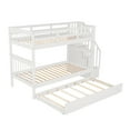 thumbnail image 3 of BELLEMAVE Stairway Twin Over Twin Bunk Bed with Trundle and Storage Detachable Wood Bunk bed with Staircase, Shelves and Guardrail for Teens, Convertible into 2 Beds, White, 3 of 12