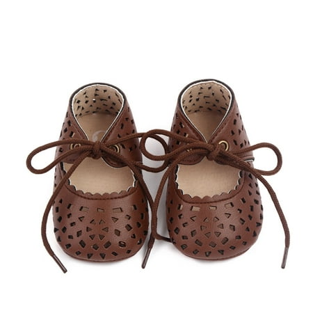 

Toddler Kids Baby Girls Flat Shoes Non-slip PU Leather Hollowed Lacing Indoor Outdoor Shoes