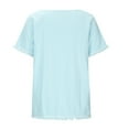 thumbnail image 4 of Summer Savings Clearance 2022! Tagold Womens Plus Size Sexy Casual Summer Tops Blouse,Fashion Women's Solid Plain Tassel Casual Top Tops Round Neck Short Sleeve Blouse Light Blue S, 4 of 6