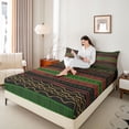 thumbnail image 3 of jejeloiu Tribal Stripes Queen Sheets For Men Women,Ethnic Pattern Queen Sheet Sets,Green Black,4pcs,1 Flat Sheet, 1 Fitted Sheet and 2 Pillowcases, 3 of 6