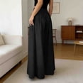 thumbnail image 6 of Women's Cotton Linen Loose Straight Pants, High Waisted with Pockets, Elastic Drawstring Comfort, Casual Lounge Beach Business Summer | VerBelle,Black XL, 6 of 7