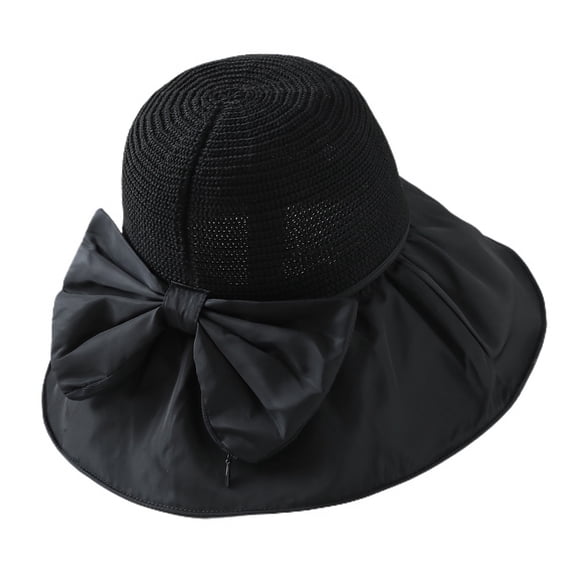 SWSMCLT Women's Beach Foldable 100 Cotton Sun Hat Wide Brim Floppy Hat Roll up Cap Black One Size