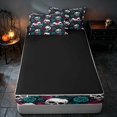 thumbnail image 4 of Homewish Halloween Skull Zipper Twin Comforter Sets with Fitted Sheet and 2 Pillowcases, Vintage Rose Zipper Bedding Set, White Magenta Teal, Black Reversible, 4 of 7