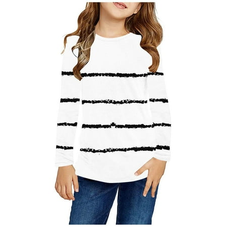 

Abomasnow Boys Girls Casual Long Sleeve T Shirts Kids Loose Soft Stripe Tunic Tops Lightweight Soft Fall Dressy Tees Blouses Size 3-13 Years