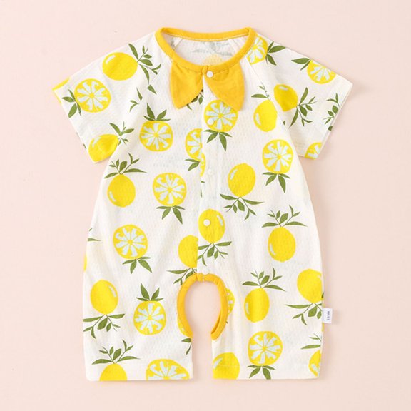 Toddler Kids Girls Boys Lemon Rompers Short Sleeve Print Fruit Romper Baby Clothes Romper Jumpsuit Cute Outfits 9-12 Months