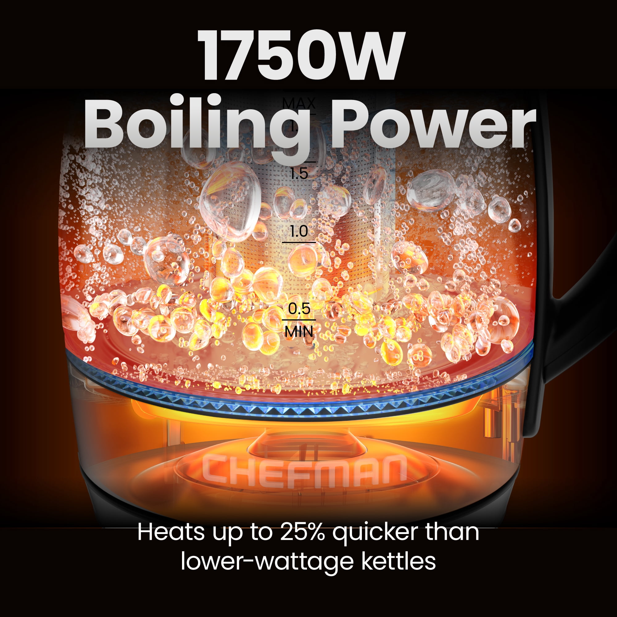 Chefman Lightning 1.8L Custom-Temp Electric Kettle, 1750W with Tea Infuser - Stainless Steel