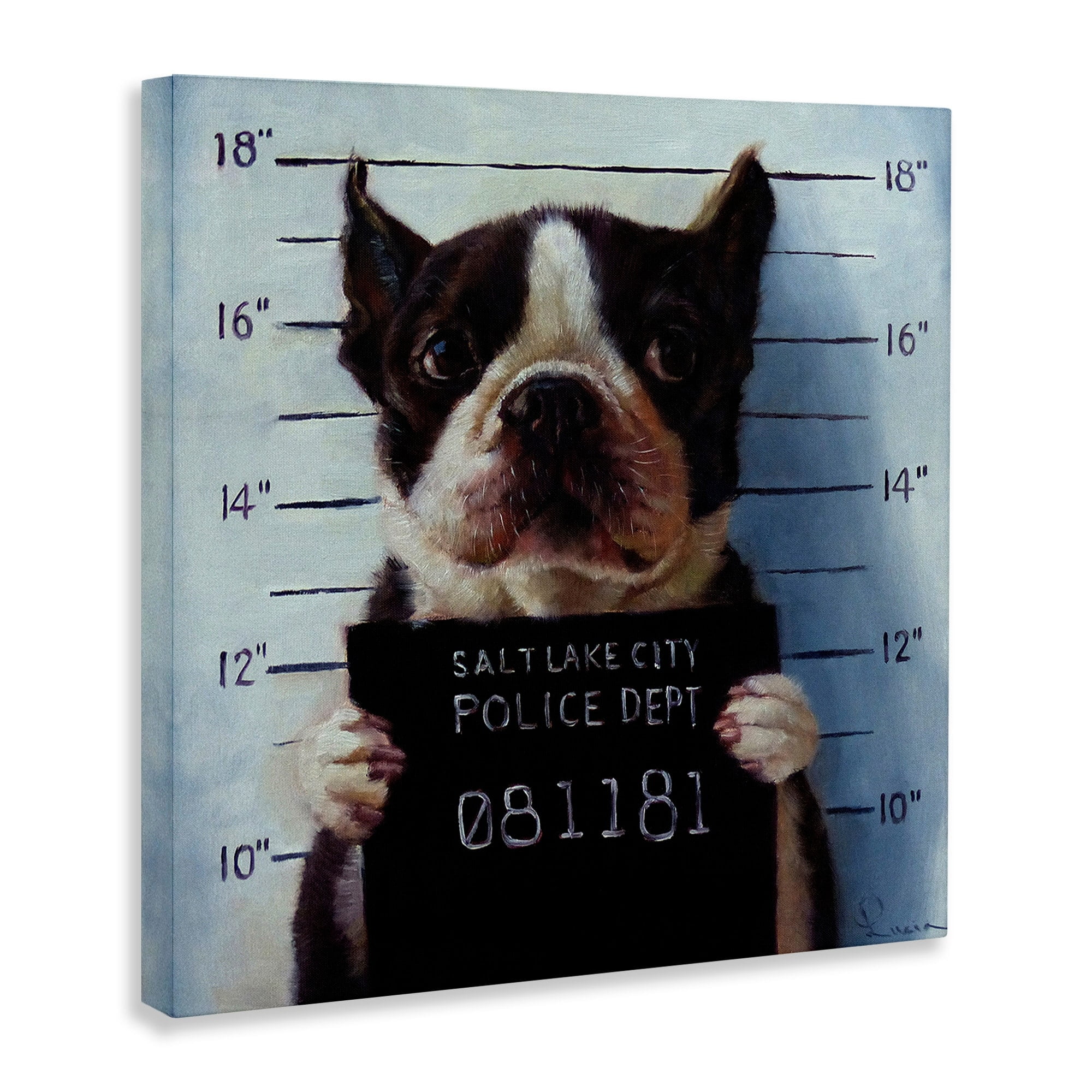Stupell Industries Funny Boston Terrier Dog Jail Convicted Police Canvas Wall Art, 17 x 17, Design by Lucia Heffernan