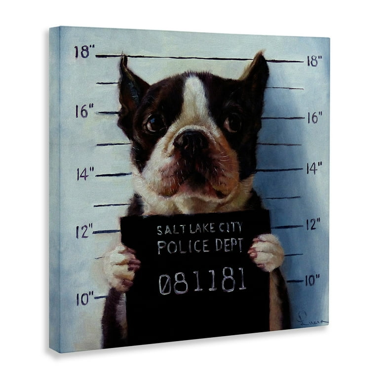 Stupell Funny Boston Terrier Dog Jail Canvas Wall Art