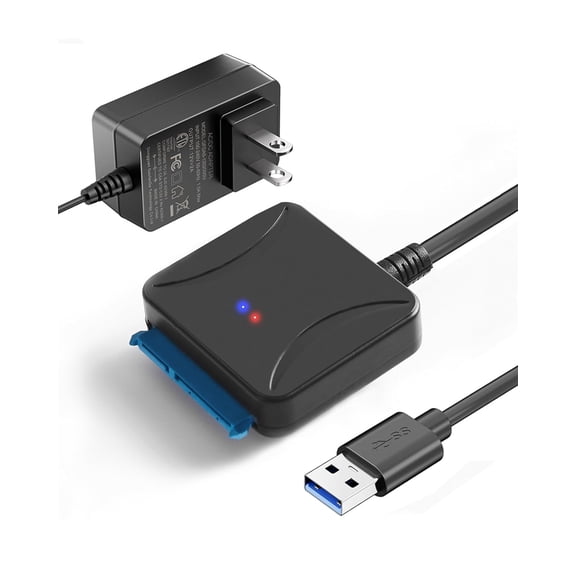 SATA to USB Adapter, USB 3.0 to SATA III Hard Drive Reader for 2.5/3.5 inch HDD SSD UASP with 12V/2A Power Adapter
