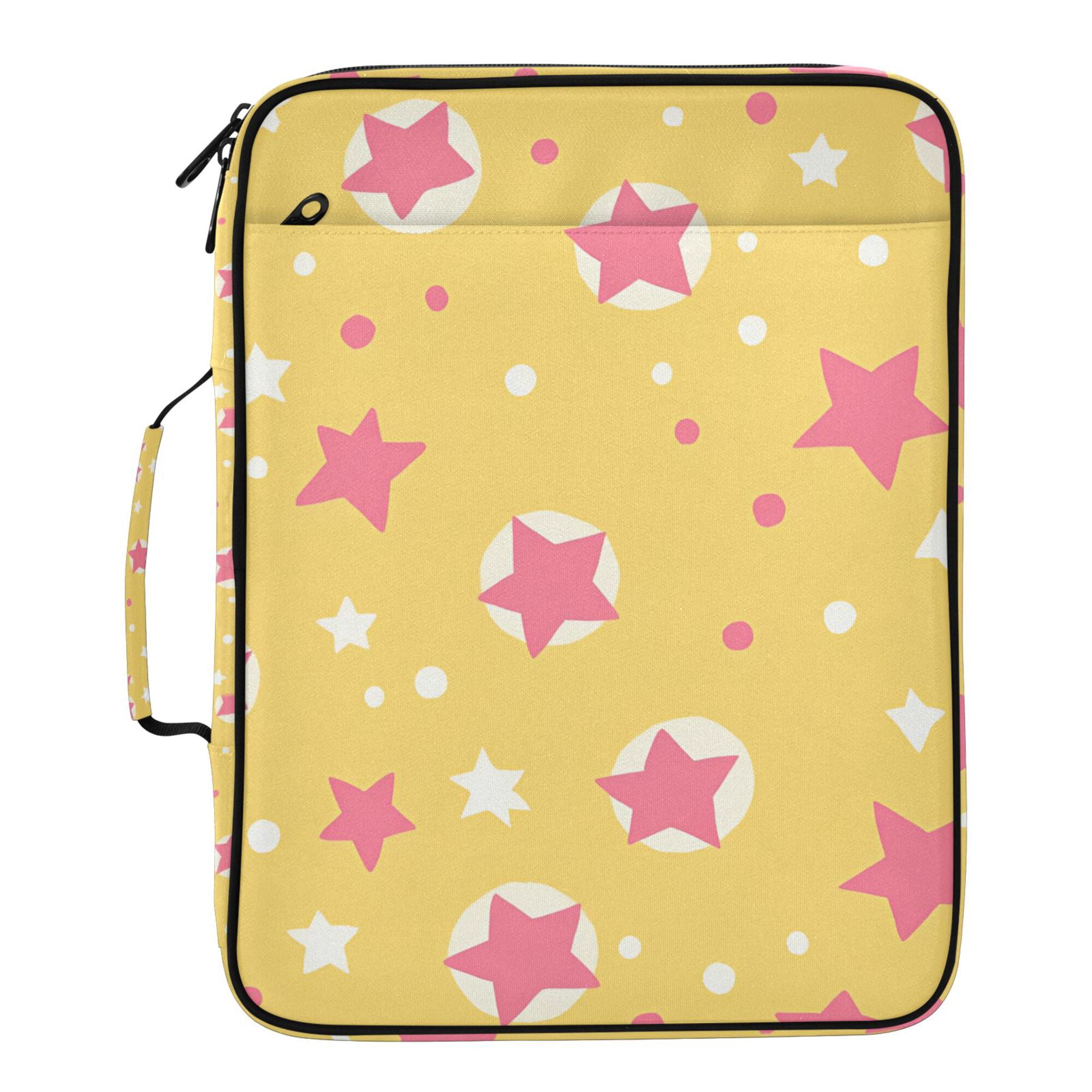 FORMRS Accordion File Folder A4 Size 7-Pocket Expanding Document Organizer Bag with 3 Ring Binder, Yellow Stars