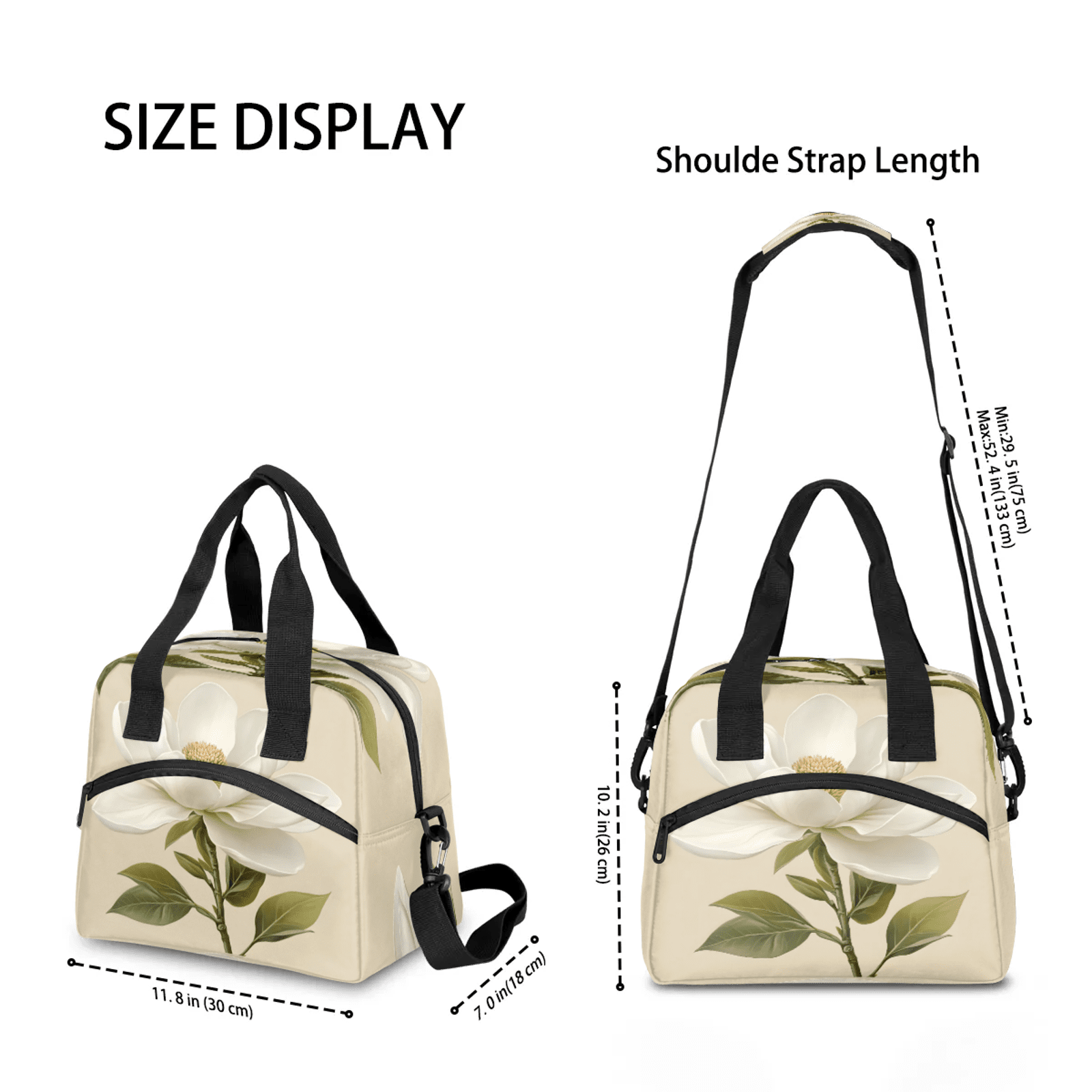 Herdesigns Flower Lunch Bag for Women Men Adult, White Floral Large Insulated Reusable Lunch Box Leakproof Portable Cooler Tote Bags for Work Picnic Beach