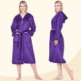 thumbnail image 4 of PAVILIA Women’s Hooded Fleece Robe, Soft Plush Long Bathrobe with Hood, Lightweight Warm Cozy Spa Shower Housecoat, Plus Size 2XL/3XL, Purple, 4 of 10