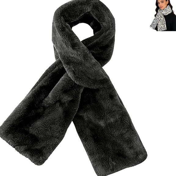 Faux Fur Scarf with Hidden Zipper Pocket,Soft Cozy Warm Pocket Scarf For Cell Phone and Valuables,Scarf with Pockets for Women Adults（Black）
