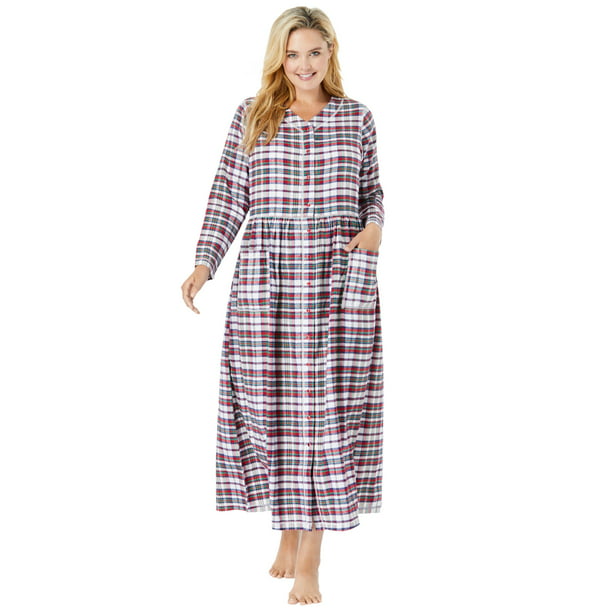 Only Necessities Women's Plus Size Flannel Plaid Dress or Nightgown ...