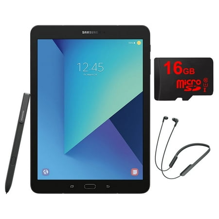 Samsung Galaxy Tab S3 9.7 Inch Tablet w/ S Pen - Black (SM-T820NZKAXAR) + Sony Wireless Headphone Bundle Includes, Sony Bluetooth Wireless In-Ear Headphones w/ NFC (Black) & 16GB Micro SD Memory Card
