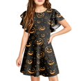 thumbnail image 2 of Grblisyd Girls Halloween Dresses Casual Ruffle Short Sleeve Midi Dress Cute Pumpkin Print Crew Neck A-Line Dress, 2 of 5