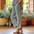 thumbnail image 2 of Xijirk Women Straight Leg Cropped Casual Trousers with Elastic Adjustable Tie Waist Side Storage Pockets Airy Light Soft Relaxed Fit Pants for Daily Beach Home Outdoor Leisure Wear,1GY1,XL, 2 of 6