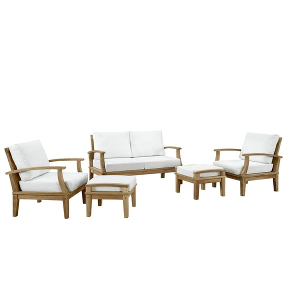 Modern Contemporary Outdoor Patio Five Pcs Sofa Set Natural White Rattan Wicker