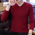 thumbnail image 2 of YDLCAFD Men V Neck Sweater Solid Color Jacquard V Neck Pullover Sweater, 2 of 5