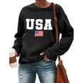 thumbnail image 2 of Wang6 Womens USA Letter Printed Graphic Sweatshirts Causal Loose Fit Long Sleeve No Hood Pullovers Crew Neck Tops T Shirts Black M, 2 of 6